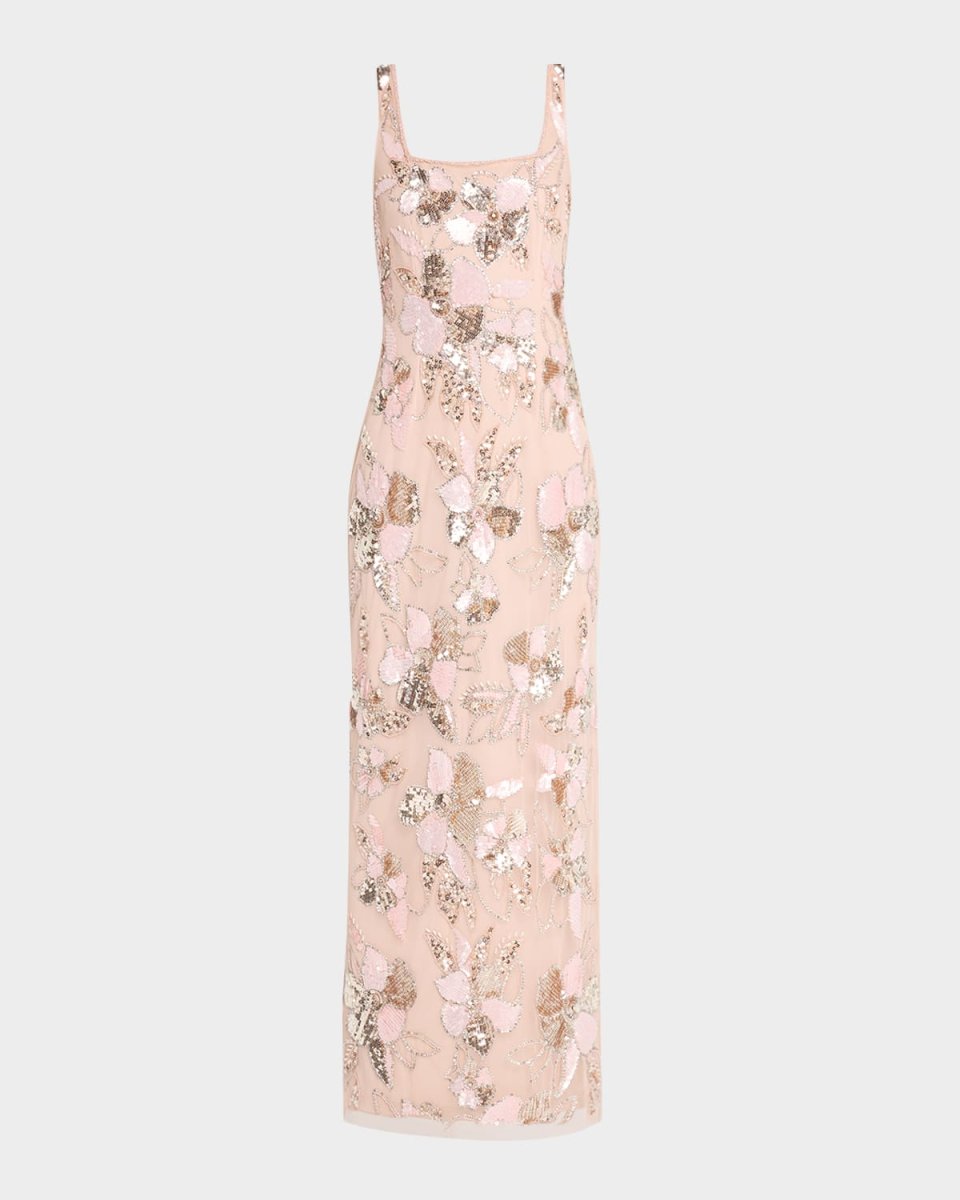 Floral Bead & Sequin Column Gown